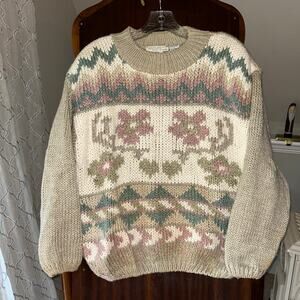 Vtg 90's American weekend Handknit Floral Sweater large granny cottage core